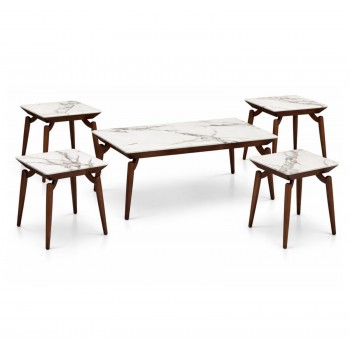 طقم طاولات القهوة 4+1 رخام مزيج الفخامة والحداثة