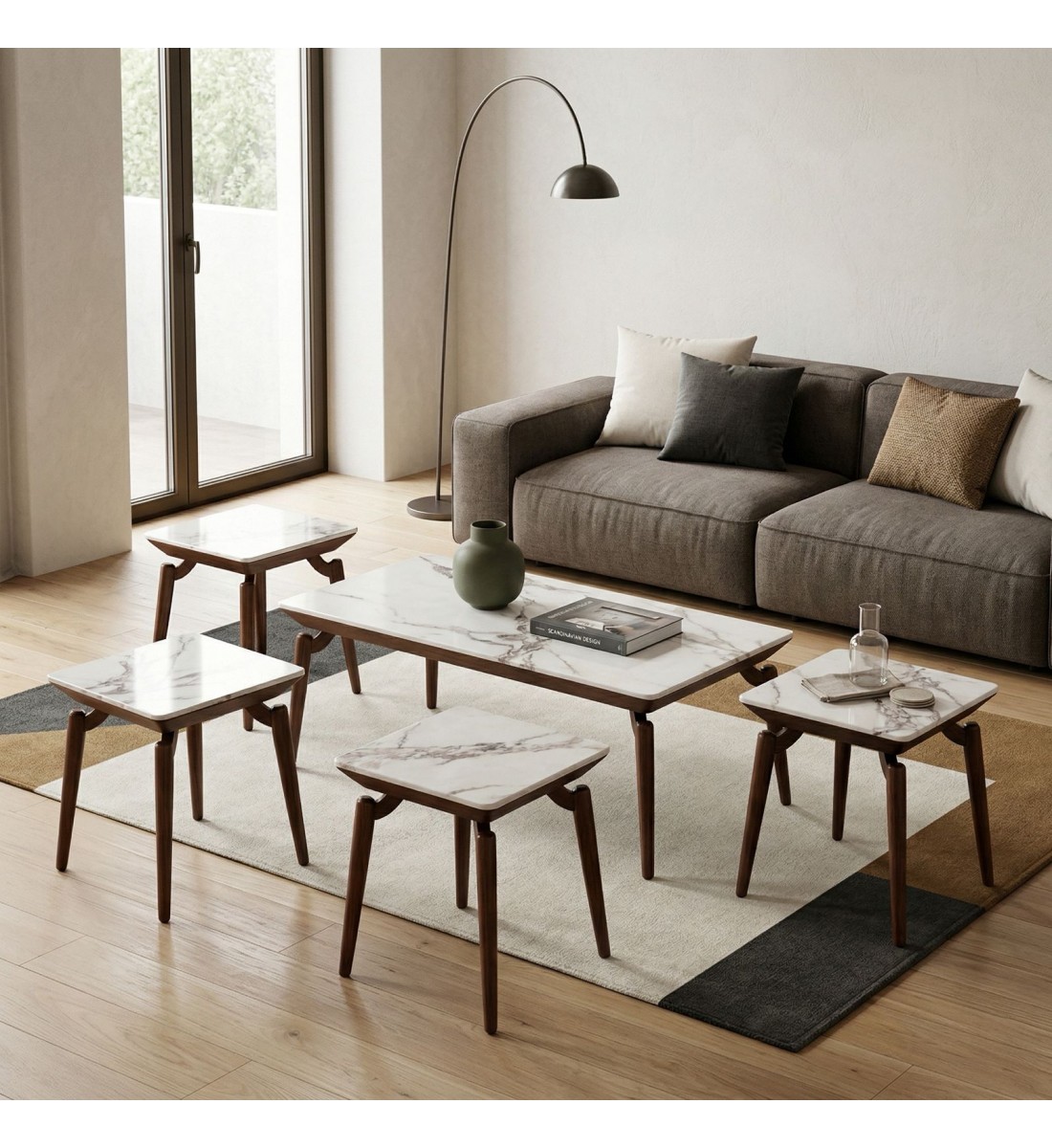 طقم طاولات القهوة 4+1 رخام مزيج الفخامة والحداثة