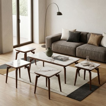 طقم طاولات القهوة 4+1 رخام مزيج الفخامة والحداثة