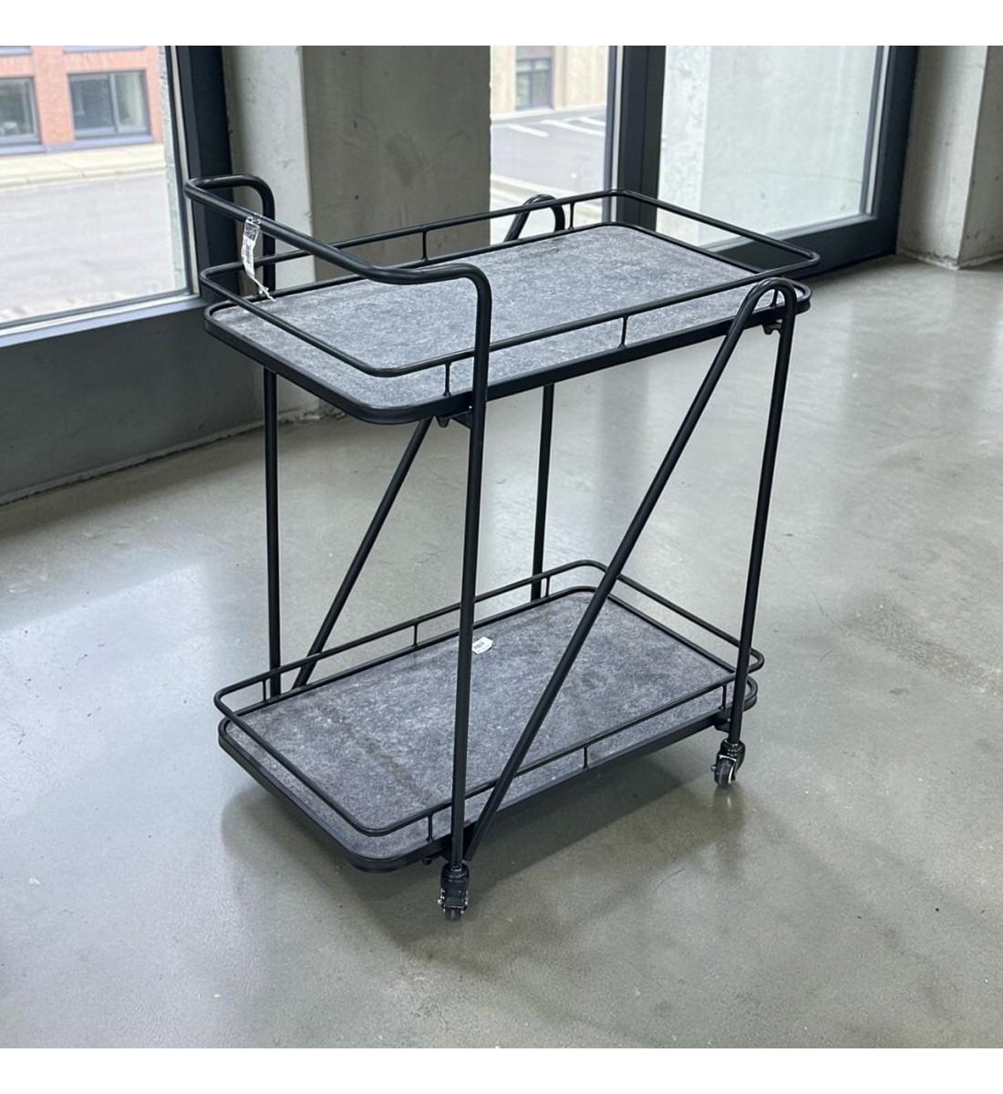 عربيه تقديم خشب  رمادي هيكل حديد اسود 70×40×85سم 