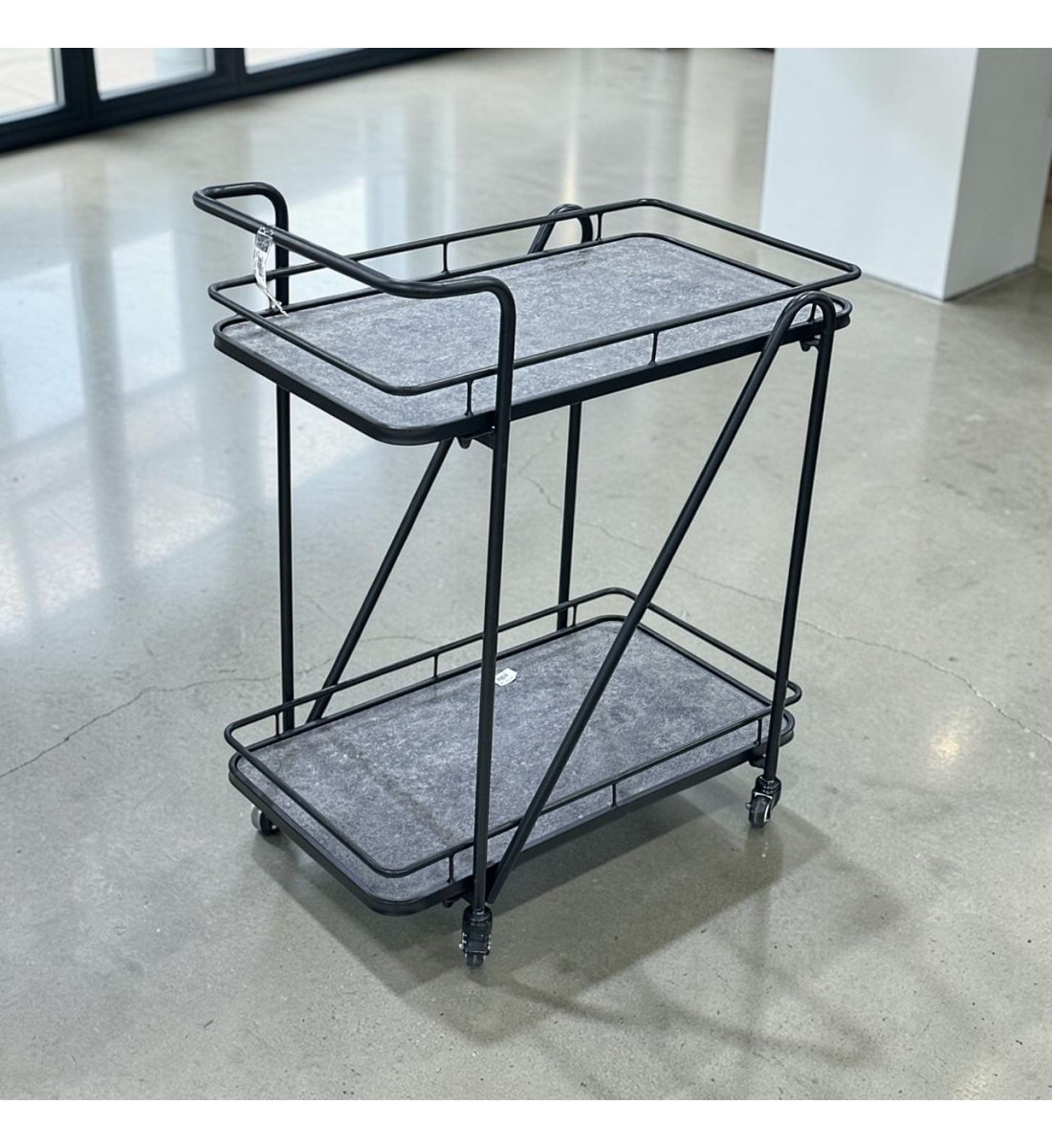 عربيه تقديم خشب  رمادي هيكل حديد اسود 70×40×85سم 