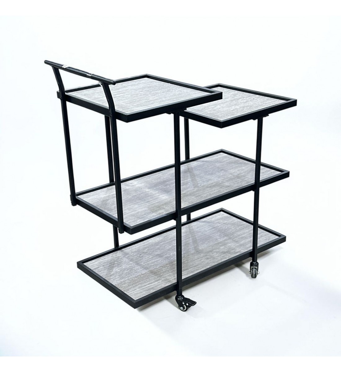 عربيه تقديم خشب  رمادي هيكل حديد اسود 90×85×38سم 