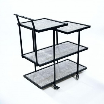 عربيه تقديم خشب  رمادي هيكل حديد اسود 90×85×38سم 