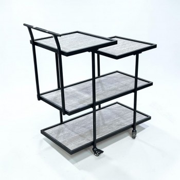 عربيه تقديم خشب  رمادي هيكل حديد اسود 90×85×38سم 