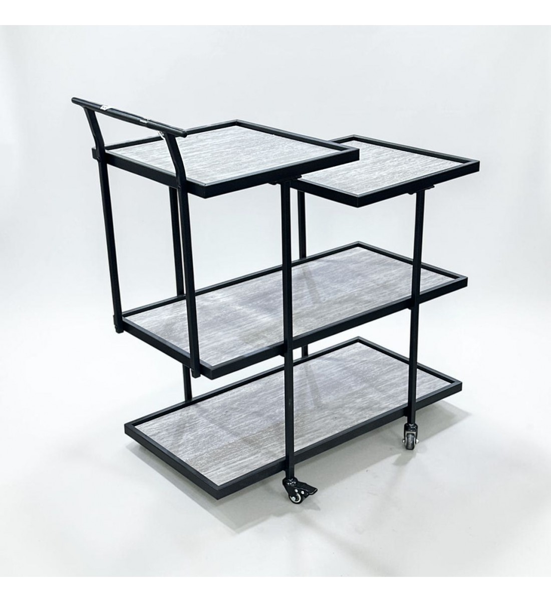 عربيه تقديم خشب  رمادي هيكل حديد اسود 90×85×38سم 