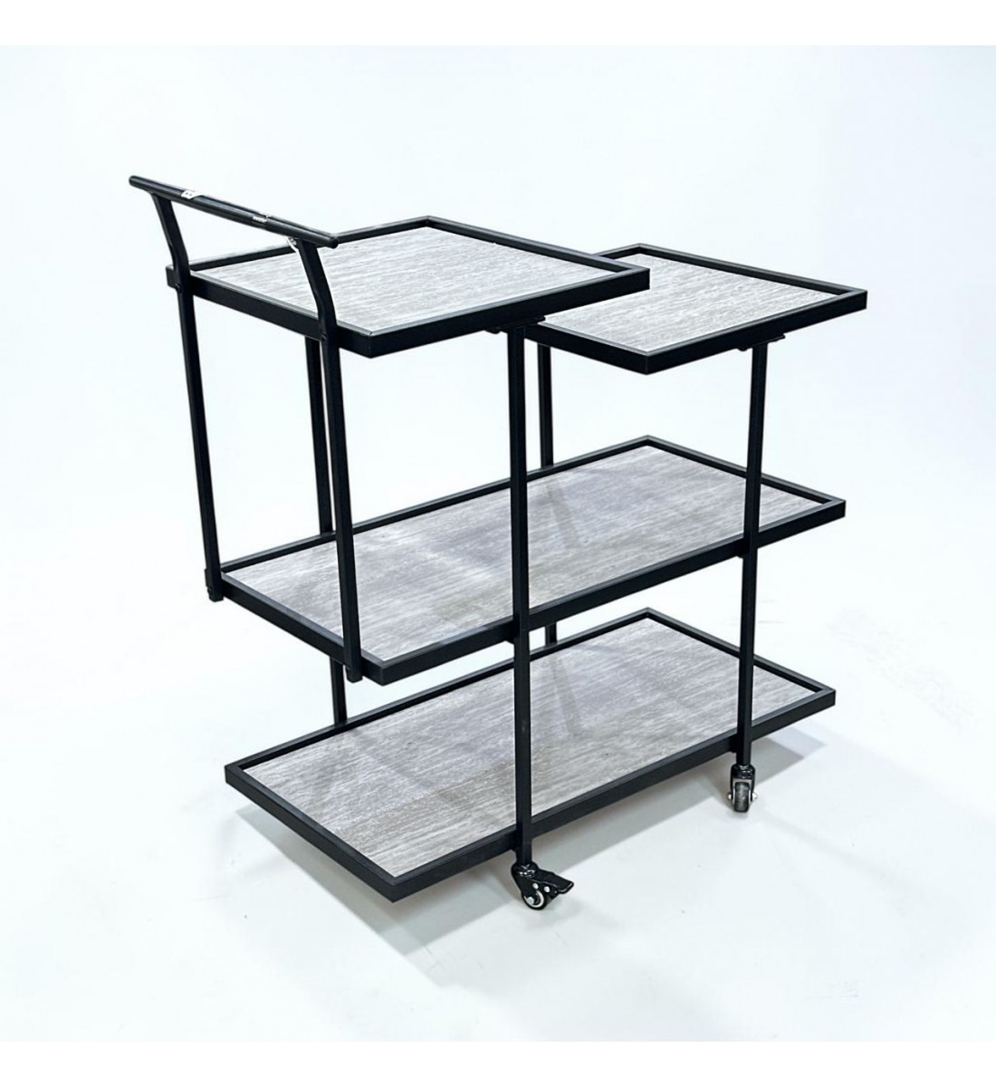 عربيه تقديم خشب  رمادي هيكل حديد اسود 90×85×38سم 