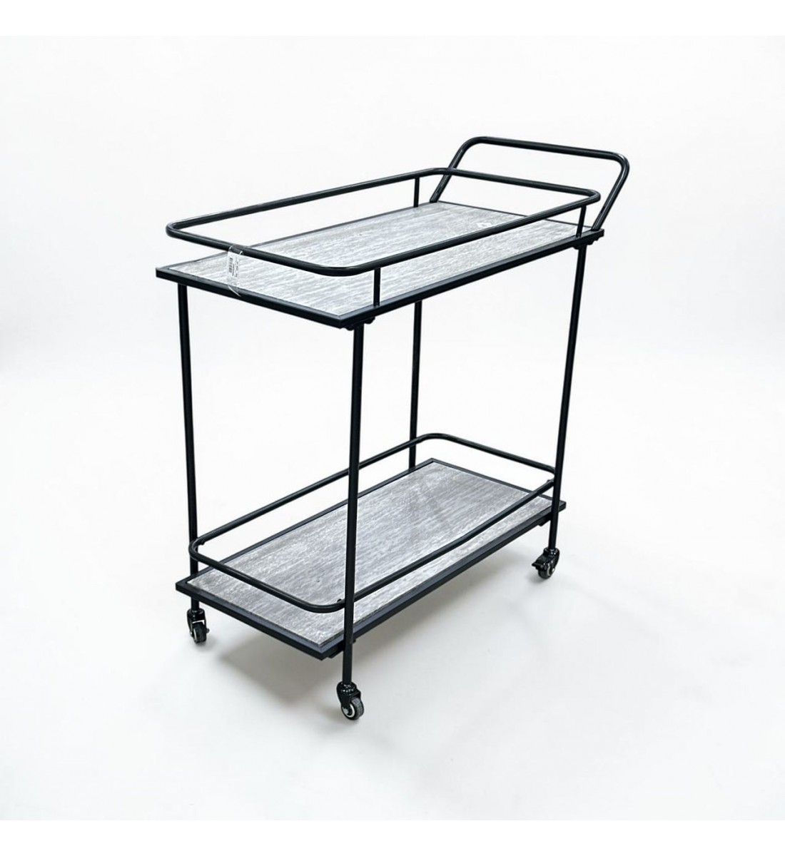 عربيه تقديم خشب  رمادي هيكل حديد اسود 83×40×80سم 