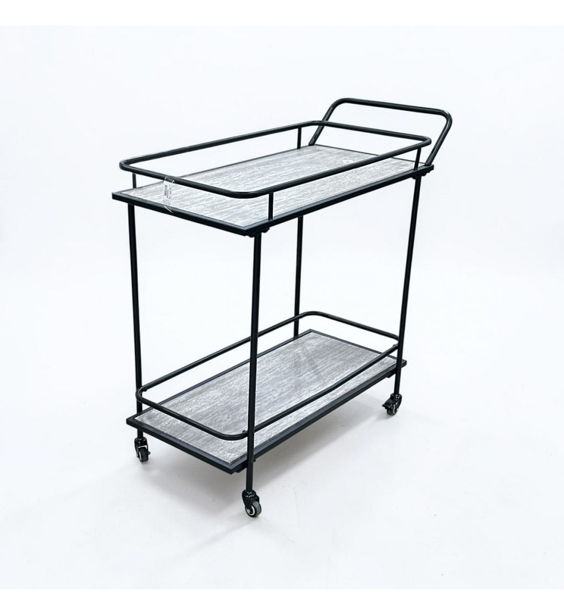 عربيه تقديم خشب  رمادي هيكل حديد اسود 83×40×80سم 