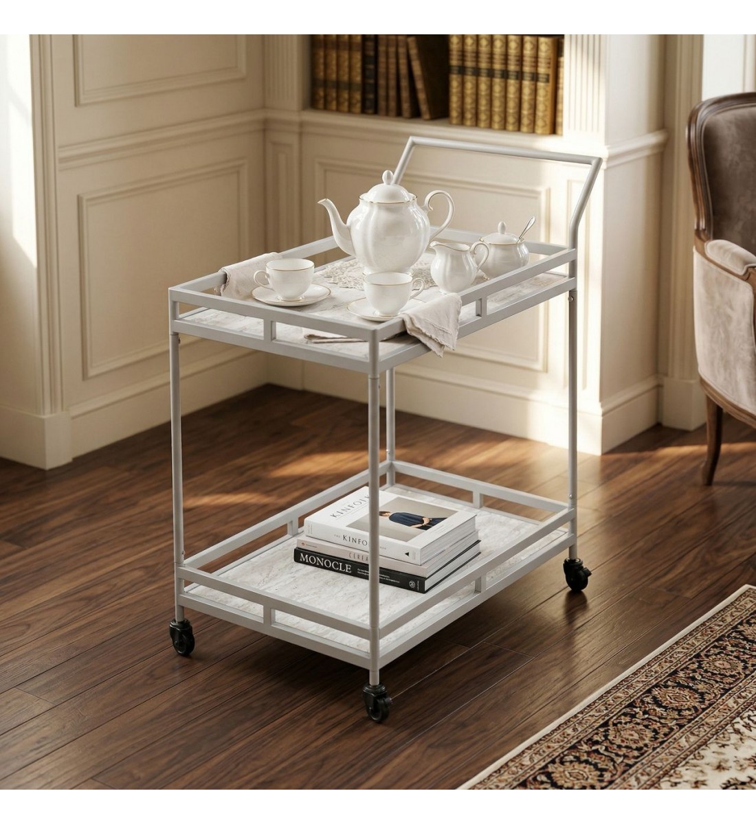 عربيه تقديم خشب  بيج هيكل حديد بيج  80×35×75سم 