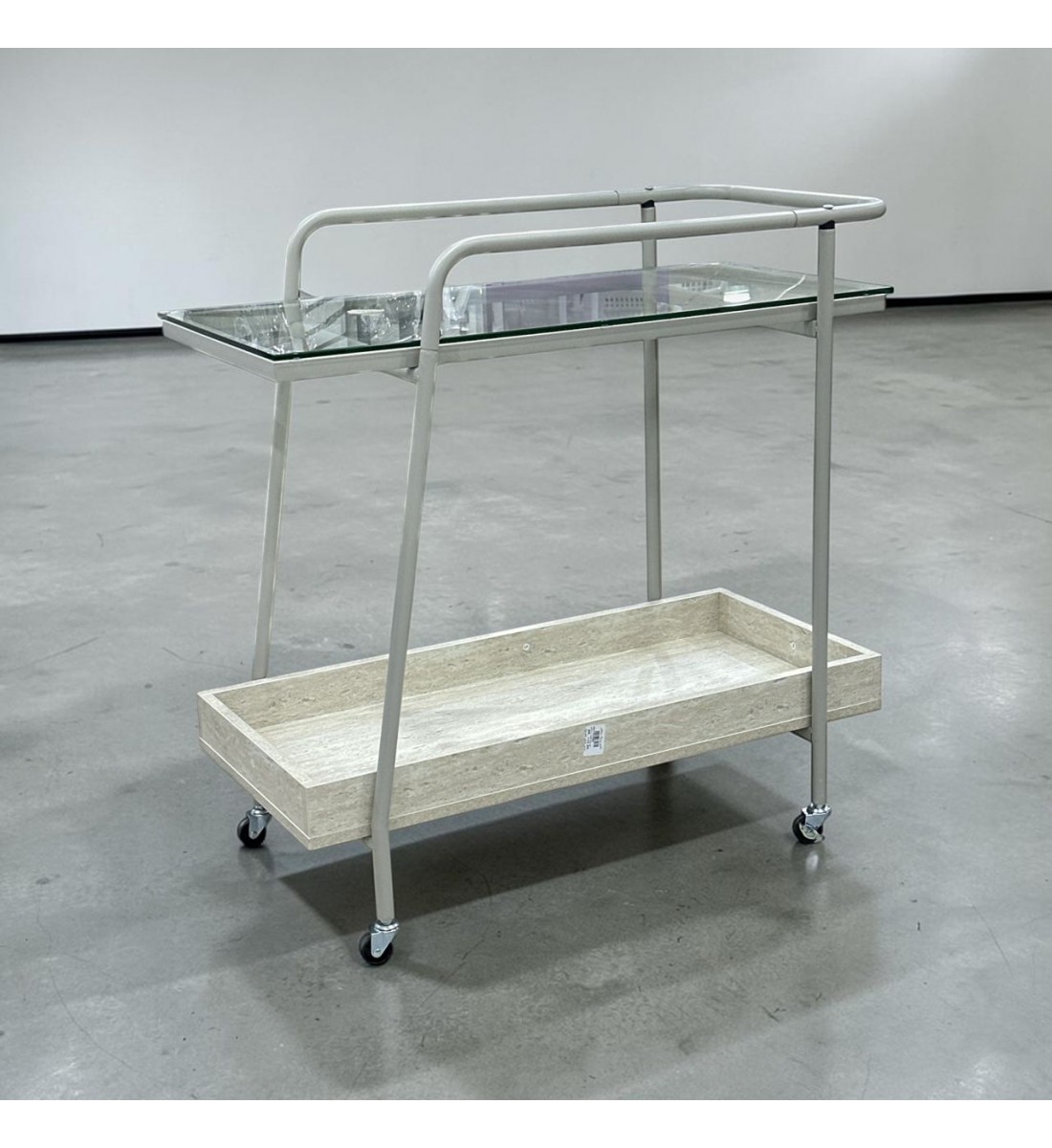 عربة تقديم زجاج بتفصيل رخامي عصرية 80×35×75سم