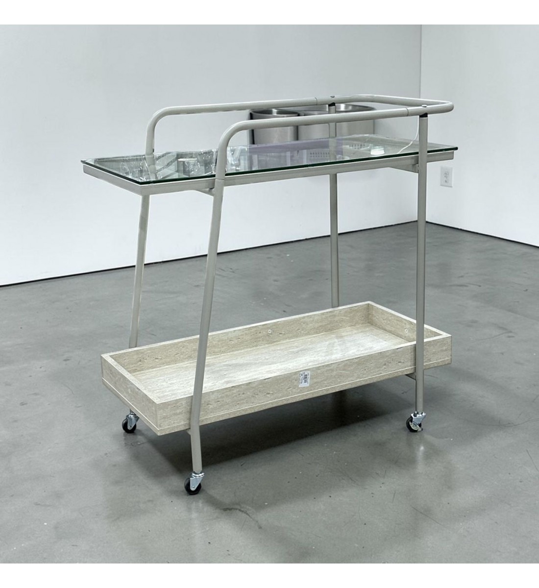 عربة تقديم زجاج بتفصيل رخامي عصرية 80×35×75سم