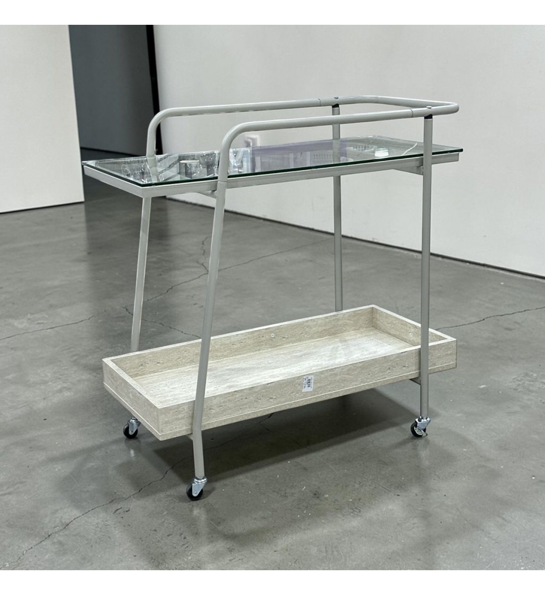 عربة تقديم زجاج بتفصيل رخامي عصرية 80×35×75سم