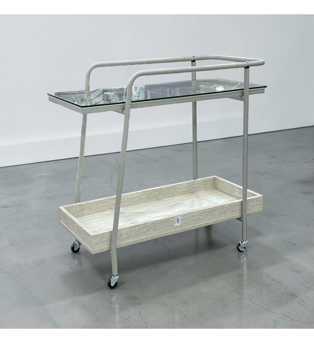 عربة تقديم زجاج بتفصيل رخامي عصرية 80×35×75سم