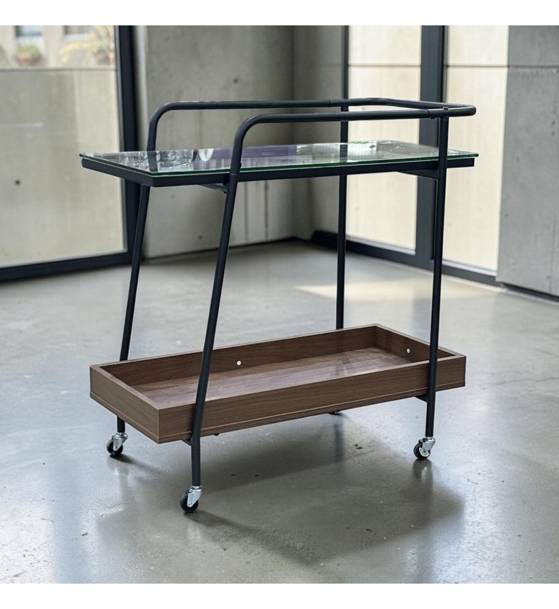 عربة تقديم زجاج بتفصيل رخامي عصرية 80×35×75سم