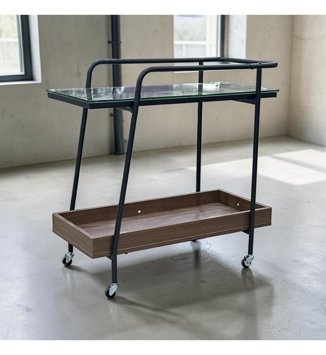 عربة تقديم زجاج بتفصيل رخامي عصرية 80×35×75سم