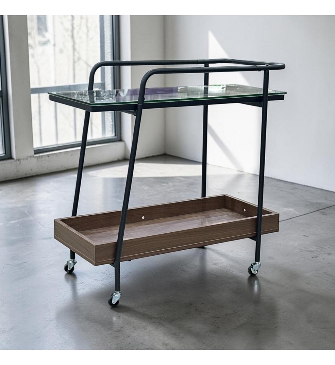 عربة تقديم زجاج بتفصيل رخامي عصرية 80×35×75سم