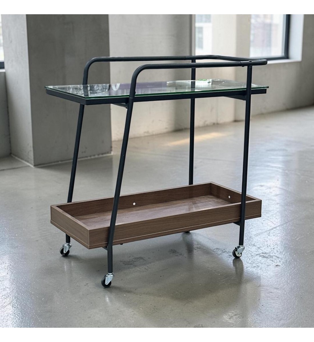 عربة تقديم زجاج بتفصيل رخامي عصرية 80×35×75سم