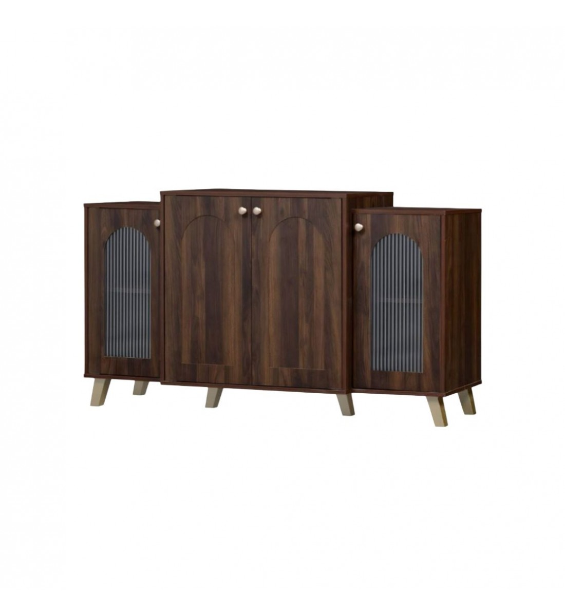 بوفيه خشبي فاخر بتفاصيل زجاجية – بني دافئ