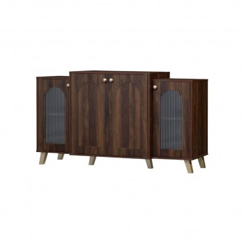 بوفيه خشبي فاخر بتفاصيل زجاجية – بني دافئ