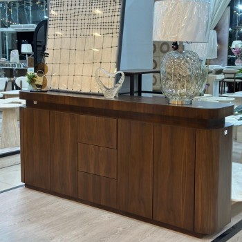 طاولة بوفيه عصرية بتصميم أنيق تجمع بين البساطة والفخامة، مصنوعة من خشب قشره الجوز لون بني غامق 200×40×90سم(منتج تفصيل)