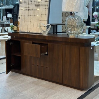 طاولة بوفيه عصرية بتصميم أنيق تجمع بين البساطة والفخامة، مصنوعة من خشب قشره الجوز لون بني غامق 200×40×90سم(منتج تفصيل)