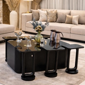 طقم طاولات  تقديم  ليون سنديان 7قطع   لون اسود (منتج تفصيل )