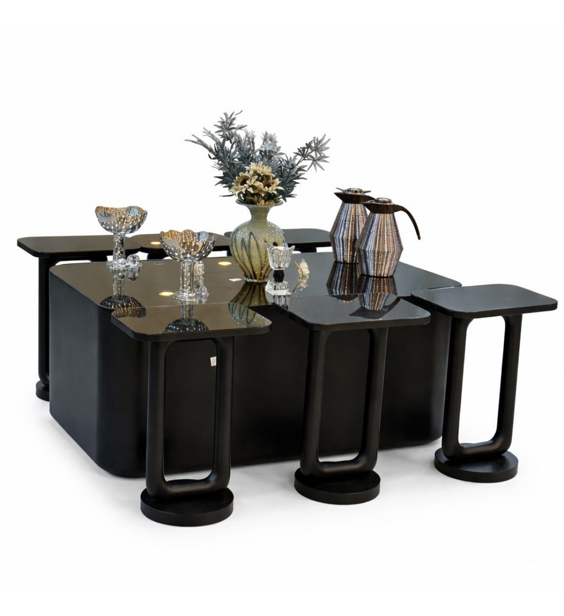 طقم طاولات  تقديم  ليون سنديان 7قطع   لون اسود (منتج تفصيل )