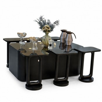 طقم طاولات  تقديم  ليون سنديان 7قطع   لون اسود (منتج تفصيل )