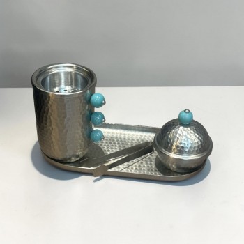 طقم مبخرة وعلبة عود وصينية ستيل فضي بتصميم انيق  