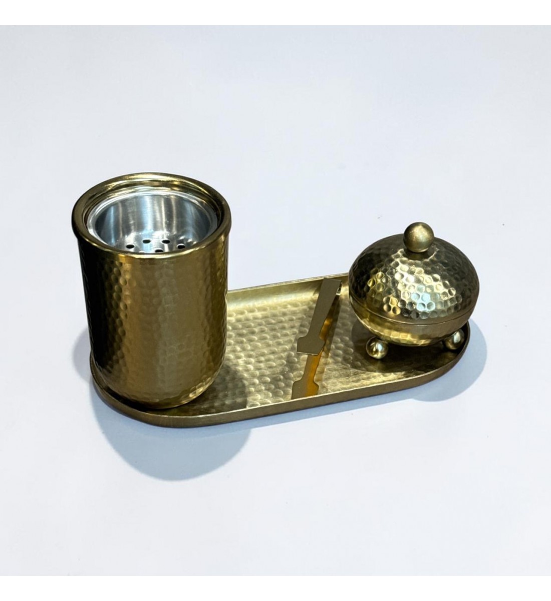 طقم مبخرة وعلبة عود وصينية ستيل ذهبي بتصميم انيق  