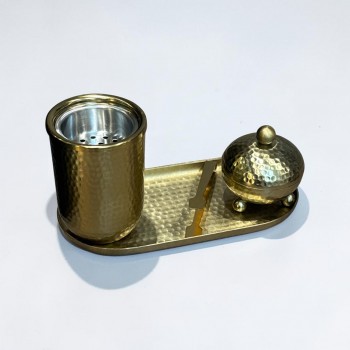 طقم مبخرة وعلبة عود وصينية ستيل ذهبي بتصميم انيق  