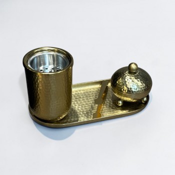 طقم مبخرة وعلبة عود وصينية ستيل ذهبي بتصميم انيق  