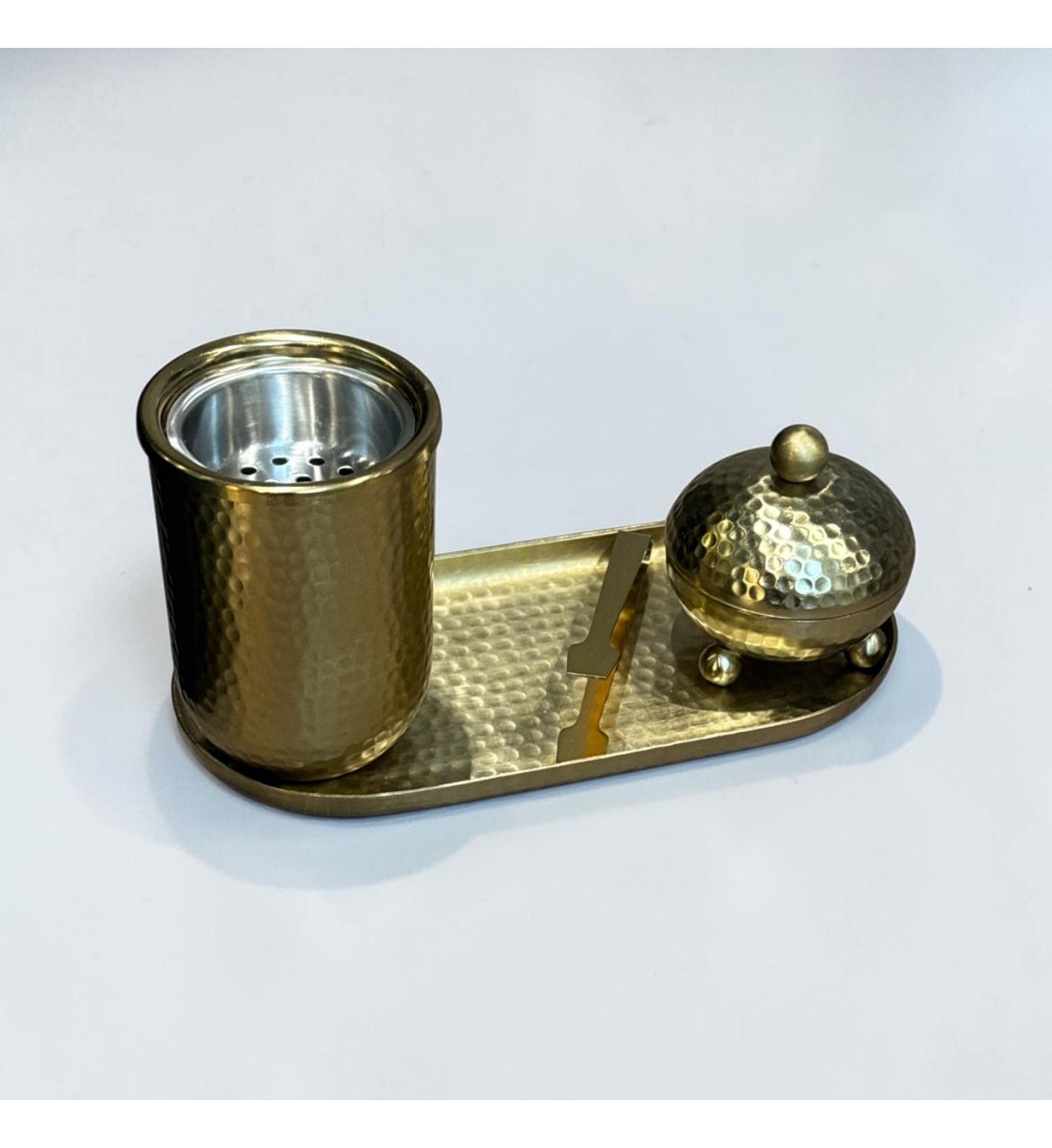 طقم مبخرة وعلبة عود وصينية ستيل ذهبي بتصميم انيق  