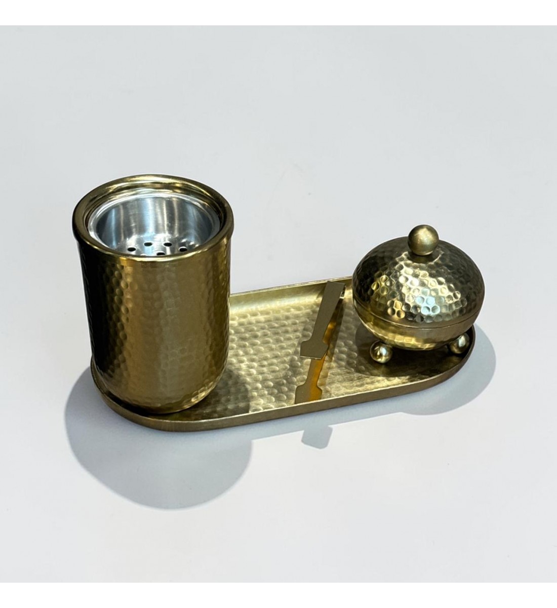 طقم مبخرة وعلبة عود وصينية ستيل ذهبي بتصميم انيق  