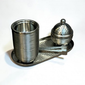 طقم مبخرة وعلبة عود وصينية ستيل فضي بتصميم انيق  