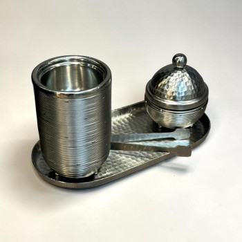 طقم مبخرة وعلبة عود وصينية ستيل فضي بتصميم انيق  