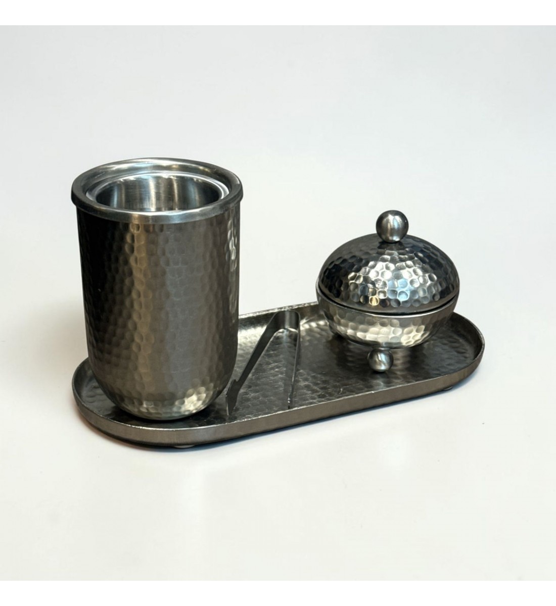 طقم مبخرة وعلبة عود وصينية ستيل فضي بتصميم انيق  