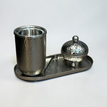 طقم مبخرة وعلبة عود وصينية ستيل فضي بتصميم انيق  