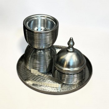 طقم مبخرة وعلبة عود وصينية ستيل فضي بتصميم انيق  