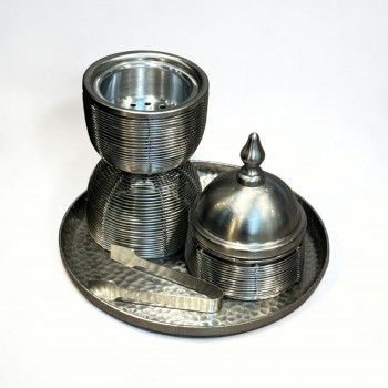 طقم مبخرة وعلبة عود وصينية ستيل فضي بتصميم انيق  