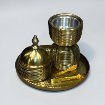 طقم مبخرة وعلبة عود وصينية ستيل ذهبي بتصميم انيق  