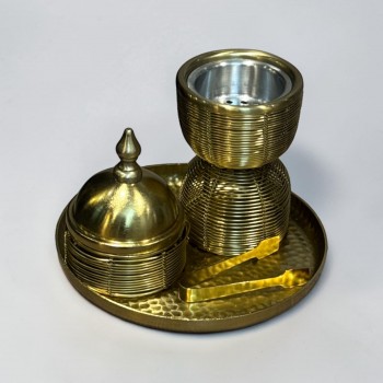 طقم مبخرة وعلبة عود وصينية ستيل ذهبي بتصميم انيق  