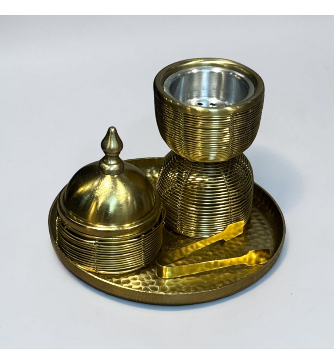 طقم مبخرة وعلبة عود وصينية ستيل ذهبي بتصميم انيق  