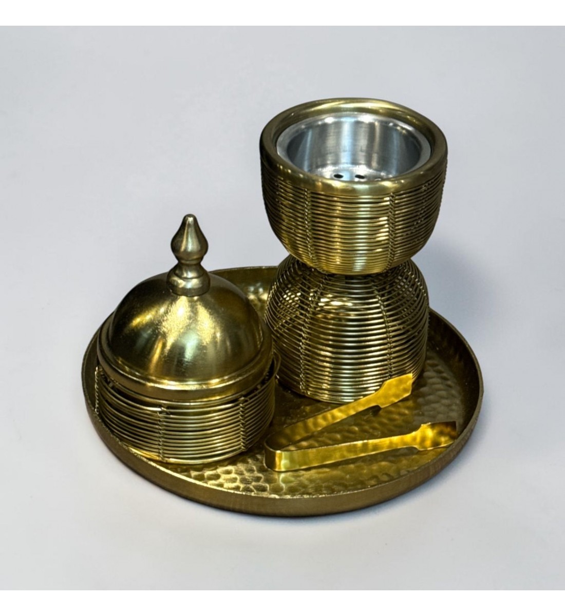 طقم مبخرة وعلبة عود وصينية ستيل ذهبي بتصميم انيق  