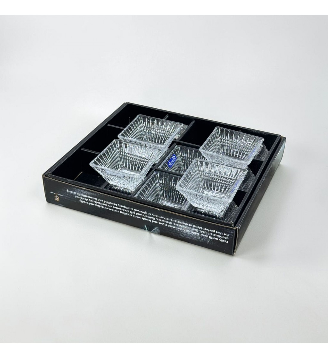 طقم تقديم 6 صحون زجاج مربعة الشكل – للمكسرات والحلويات والضيافة