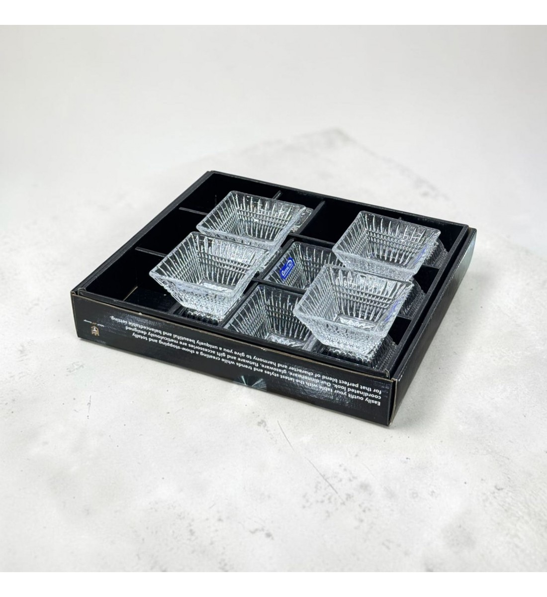 طقم تقديم 6 صحون زجاج مربعة الشكل – للمكسرات والحلويات والضيافة