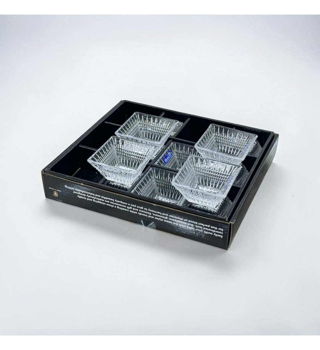 طقم تقديم 6 صحون زجاج مربعة الشكل – للمكسرات والحلويات والضيافة