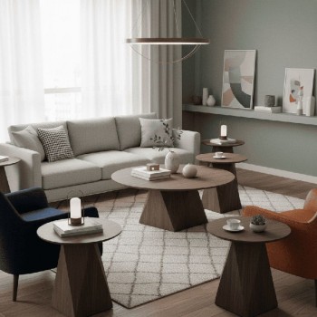 طقم طاولات دائري خشب بني - 5 قطع