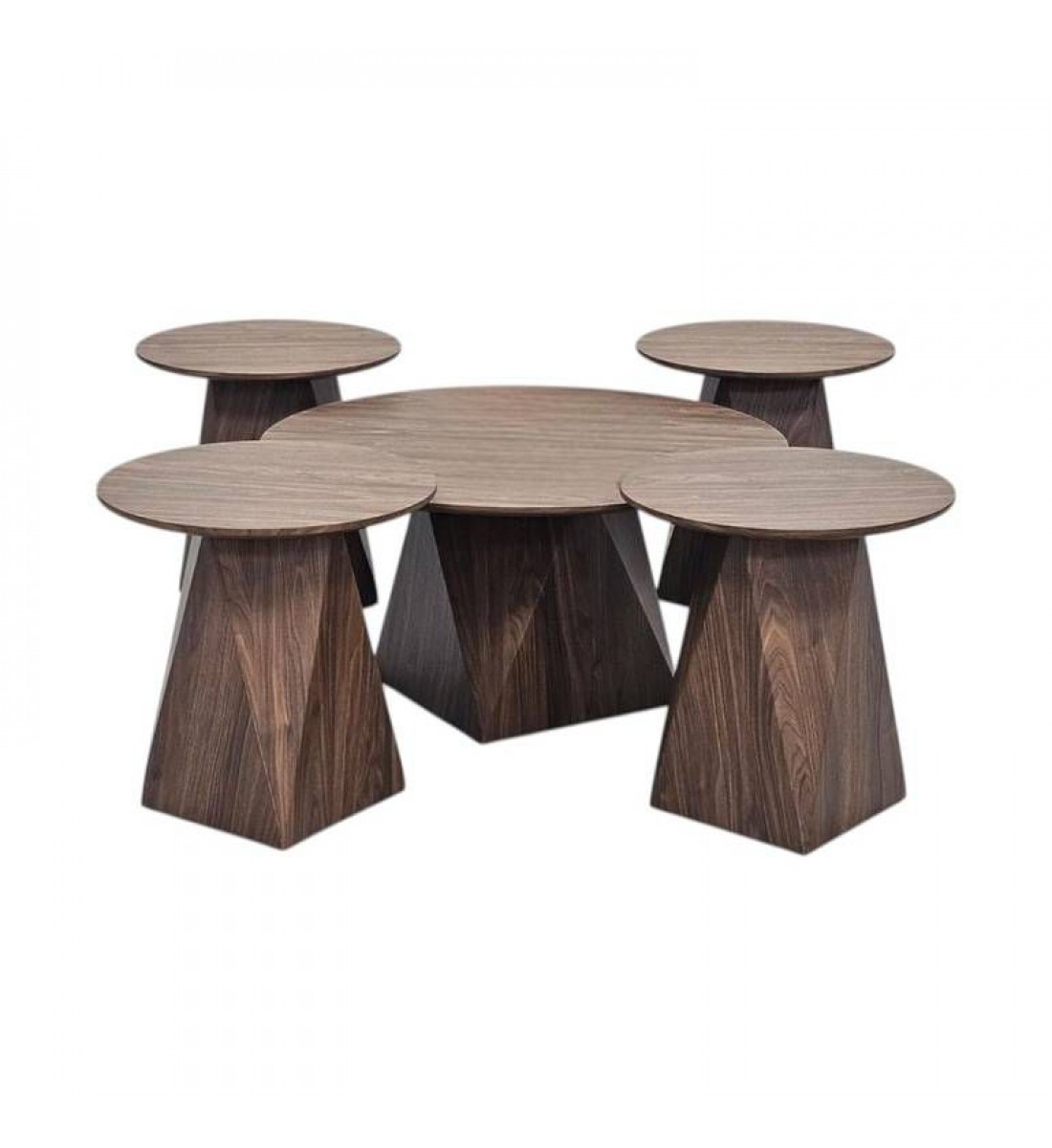 طقم طاولات دائري خشب بني - 5 قطع