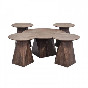 طقم طاولات دائري خشب بني - 5 قطع
